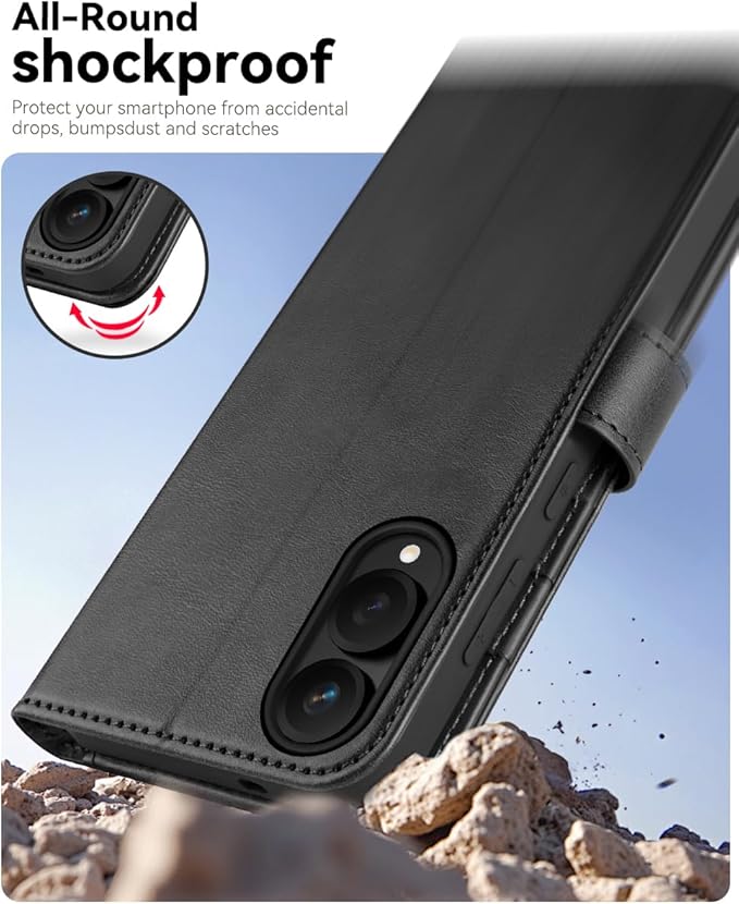 OCASE Compatible with Galaxy S25 Edge Wallet Case, PU Leather Flip Folio Case with Card Holders RFID Blocking Kickstand [Shockproof TPU Inner Shell] Protective Phone Cover 2025, Graphite