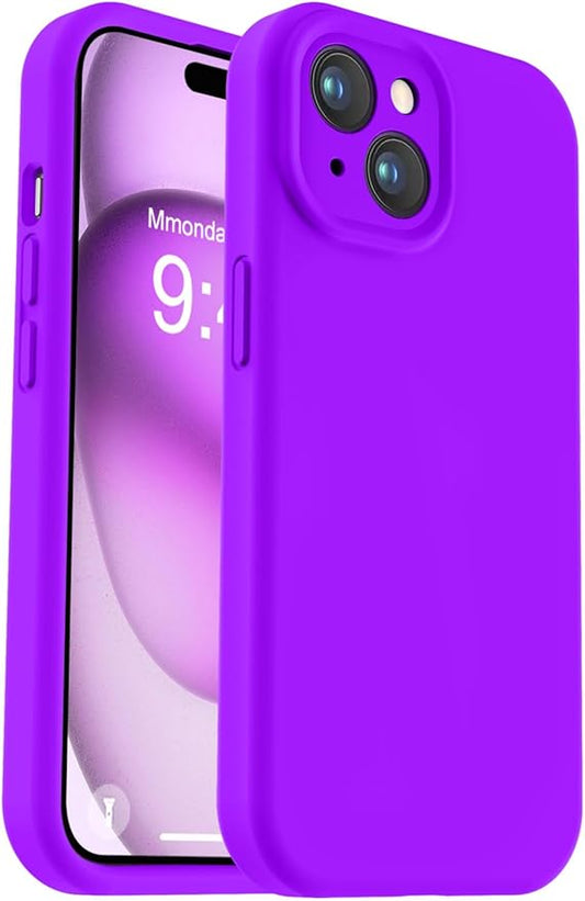 Vooii Compatible with iPhone 15 Plus Case, Upgrade Liquid Silicone [Enhanced Camera Protection] [Soft Anti-Scratch Microfiber Lining] Shockproof Phone Case for iPhone 15 Plus 6.7 inch - Neon Purple