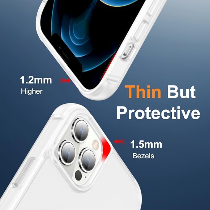 Magnetic Compatible with iPhone 12 Pro Max Case with Stand [Military Grade Drop Tested][Compatible with Magnet] Ring Translucent Slim Hard Back Soft Edge, Frost White