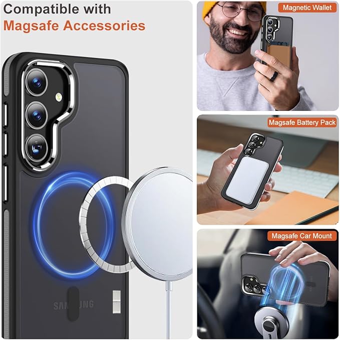 Magnetic Case for Samsung Galaxy S24+ Plus 5G, Color Match Cover [Compatible with Magsafe] [Military Drop Protection] Anti-Slip Soft TPU Edge Phone Case for Galaxy S24 Plus (Black/Grey)