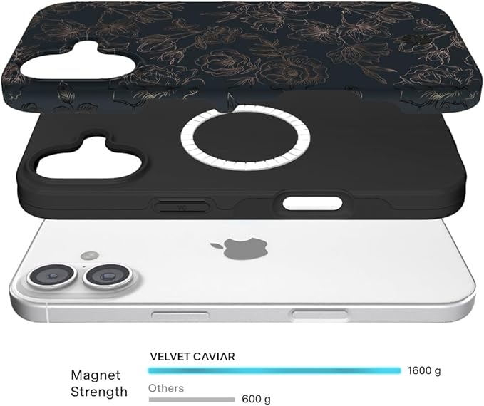 VELVET CAVIAR Case for iPhone 17 | Compatible with MagSafe | 10ft Drop Tested | Protective Designer Cases | Floral Rose Gold Flowers
