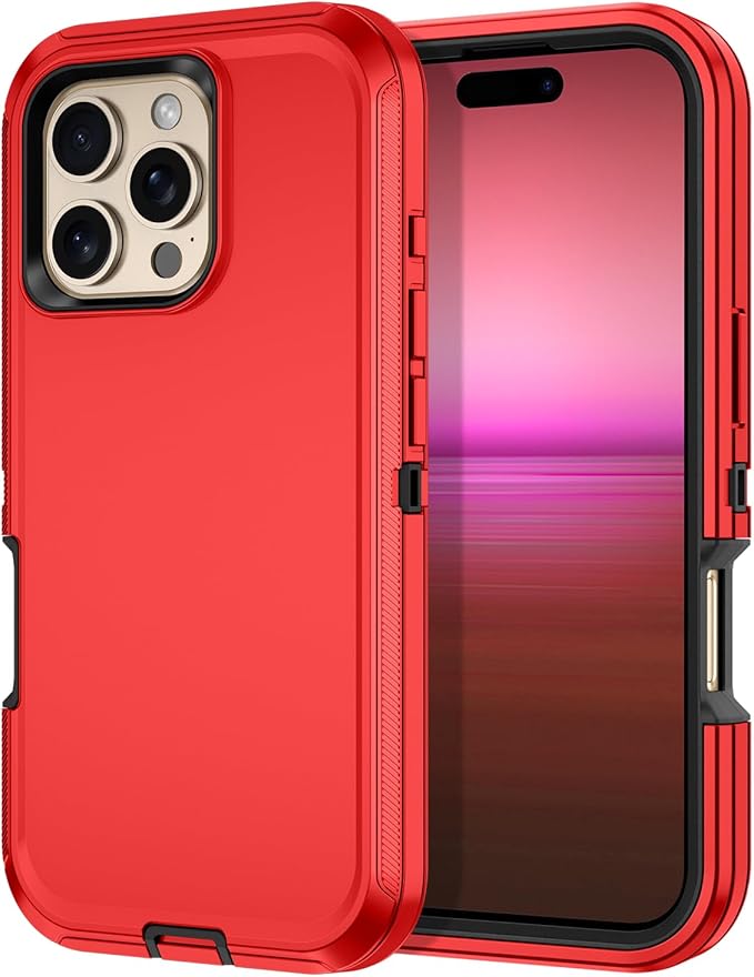 for iPhone 16 Pro Max Case Shockproof Dust/Drop Proof 3-Layer Full Body Protection [Without Screen Protector] Rugged Heavy Duty Cover Case for Apple iPhone 16 Pro Max 6.9" 2024,Red/Black