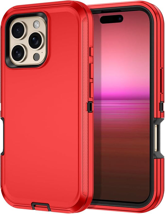 for iPhone 16 Pro Max Case Shockproof Dust/Drop Proof 3-Layer Full Body Protection [Without Screen Protector] Rugged Heavy Duty Cover Case for Apple iPhone 16 Pro Max 6.9" 2024,Red/Black