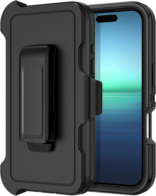 for iPhone 16 Case Shockproof Dust/Drop Proof 3-Layer Full Body Protection [Without Screen Protector] Rugged Heavy Duty Cover Case for Apple iPhone 16 6.1" 2024,Black/Black