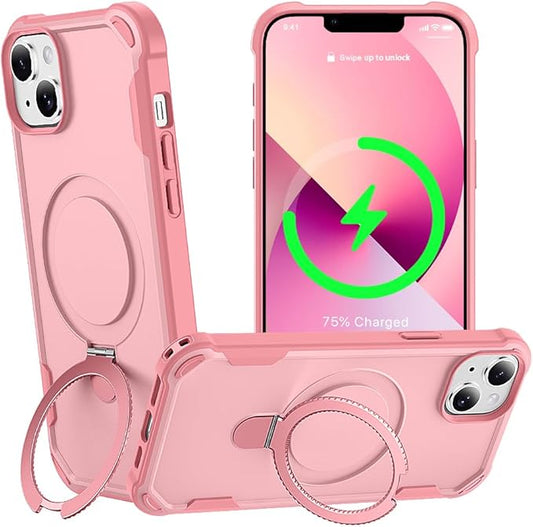 Designed for iPhone 13 Case with Magnetic Stand [Military Drop Protection][Compatible with Magnet] Shockproof 13 Phone Case with Ring Holder, Pink