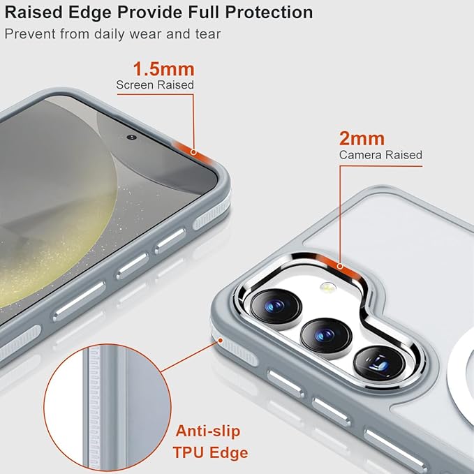 Magneic for Samsung Galaxy S25 Plus/S25+ Case Compatible with Magsafe, [Drop Protection]&[Anti-Slip TPU Edge] S25 Plus Phone Case, Stylish Matte Translucent Galaxy S25+ Cover (Grey/White)
