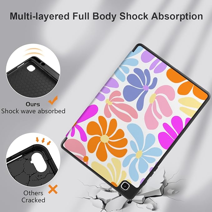 DONGKE Case for Samsung Galaxy Tab S6 Lite 10.4 Inch 2024/2022/2020, Trifold Stand + S Pen Holder + Auto Wake/Sleep + Soft TPU Protective Stand Back Cover, Retro Flowers