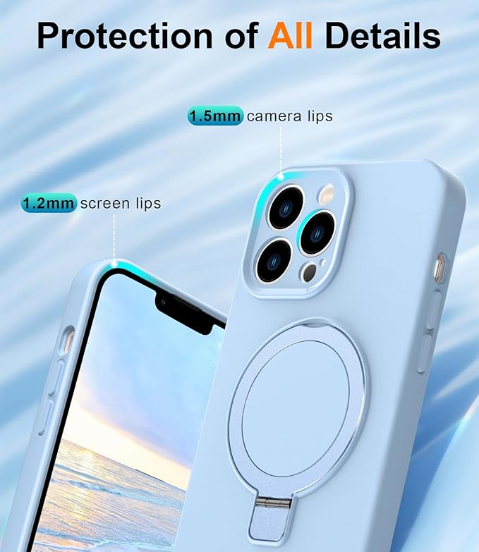ZHK Liquid Silicone Designed for iPhone 13 pro max Case with Magnet Stand, [Precise Camera Lens Protection][Mil-Grade Drop Shockproof][Soft Anti-Scratch Microfiber Lining] Slim Fit Cover,Baby Blue