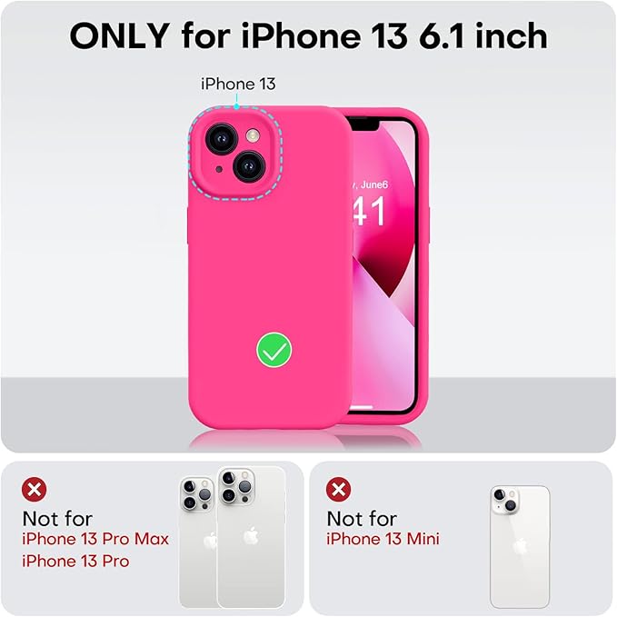 Vooii Compatible with iPhone 13 Case, Liquid Silicone Upgrade [Camera Protection] [Soft Anti-Scratch Microfiber Lining] Shockproof Phone Case for iPhone 13 6.1 inch - Hot Pink