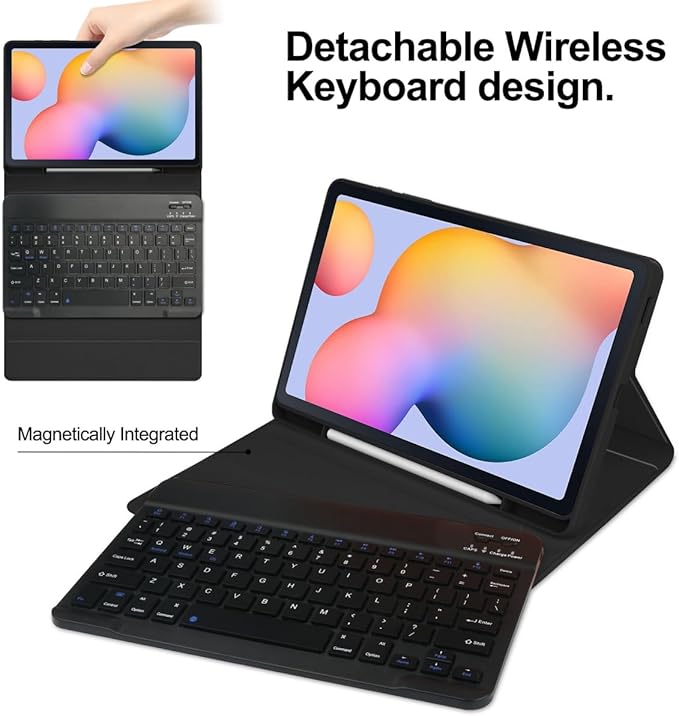 Backlit Keyboard Case for Galaxy Tab S9 FE+ 12.4″/ Tab S10+ / Tab S9+ / Tab S8+/S7+/S7 FE 12.4 inch Case with Mouse and Magnetic Detachable Backlight Color Keyboard,Mist Blue+Black