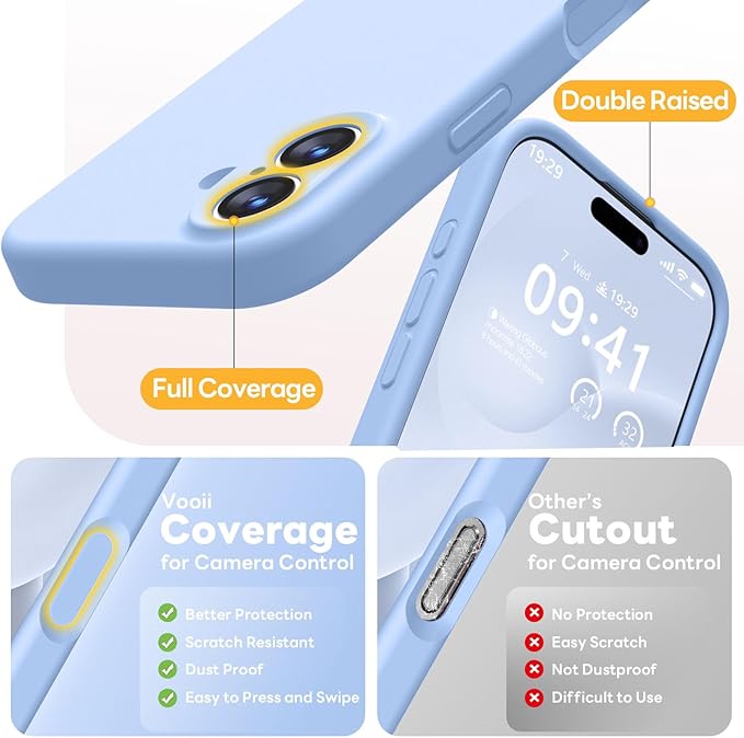 Vooii Magnetic Compatible with iPhone 17 Case (Compatible with Magsafe) (Upgraded Camera Protection) Liquid Silicone Shockproof Full Body Protective Phone Cover for Women Men, Light Blue, 6.3"