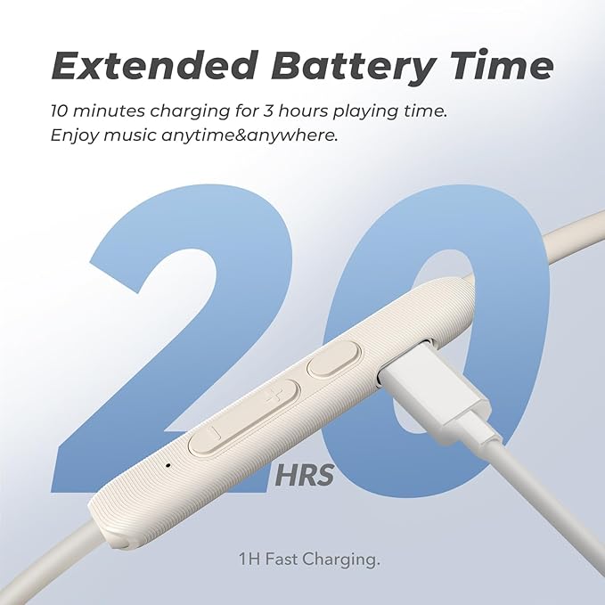 TONEMAC N18 Neckband Bluetooth Earbuds, Wireless Bluetooth 5.2 Headphones with Microphone, Ultra-Lightweight Comfort, IPX7 Waterproof, Deep Bass Strong Beat, 20H Playtime, Magnetic Earphones, White