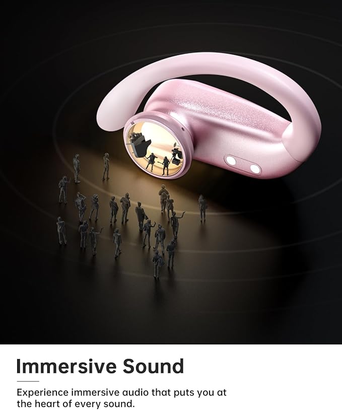 NDO Bluetooth 5.3 Wireless Earbuds with Earhooks,Sport Headphones 48H Playtime,Lightweight Design,ENC Mic,IPX7 Waterproof,Type-C Fast Charging,Perfect for Workout and Daily Use-Pink