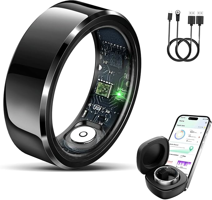 Smart Ring for Women Men,IP68 Waterproof Wearable Fitness Tracker with Sleep Tracking Heart Rate Healthy Monitor Ring Activity Monitoring Steps for iOS Android