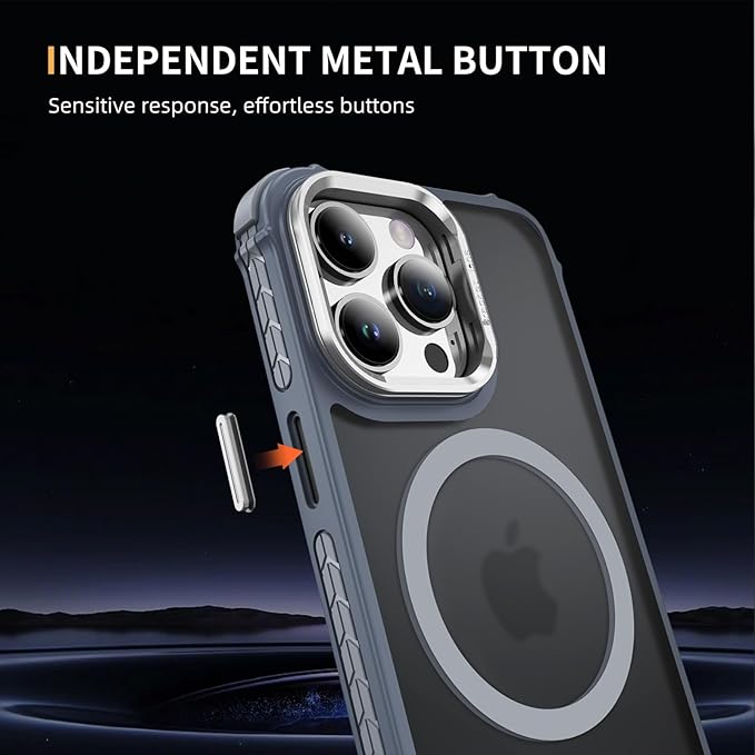 Magnetic for iPhone 14 Pro Case Gray with MagSafe Wireless Charging Heavy Duty Military-Grade Shockproof Protection Adjustable Kickstand Slim Matte Anti-Fingerprint Cover Men Women