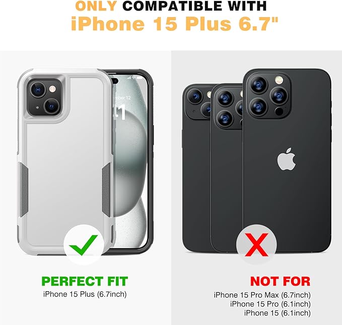 Diaclara Designed for iPhone 15 Plus Case, [with Privacy Screen Protector] [Anti Spy] [Military Grade Drop Protection] Heavy Duty Full-Body Shockproof Phone Case, White