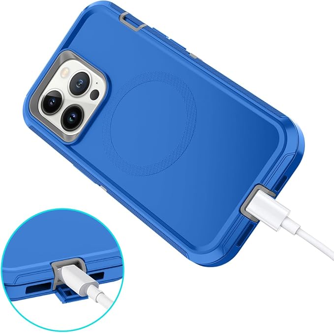 for iPhone 14 Pro Max Case [Compatible with MagSafe] Shockproof 3-Layer Full Body Protection Rugged Heavy Duty Cover Case for Apple iPhone 14 Pro Max 6.7",Sea Blue/Grey