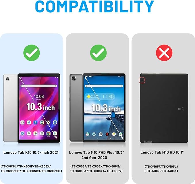 DreamerX Kids Case for Lenovo Tab K10 2021 / M10 FHD Plus 2nd Gen 10.3-inch 2020, Rugged Silicone Case Cover with Stand Hand/Shoulder Strap for 10.3" Tab K10 TB-X6C6L TB-X6C6F M10 Plus TB-X606F, Black