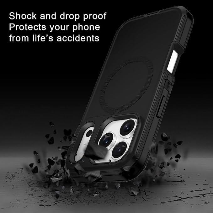 for iPhone 17 Pro Max Case [Compatible with MagSafe] Shockproof 3-Layer Full Body Protection [Without Screen Protector] Rugged Heavy Duty Cover Case for Apple iPhone 17 Pro Max,Black