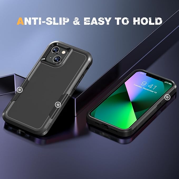 Diaclara Designed for iPhone 13 Case, [with Privacy Screen Protector] [Anti Spy] [Military Grade Drop Protection] Heavy Duty Full-Body Shockproof Phone Case, Black