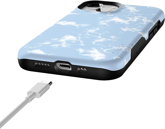 Casely iPhone 14 Case | Light Blue Skies | Marble Clouds | Compatible with MagSafe | Bold Protective Design