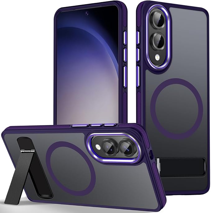 Case for Samsung Galaxy S25 Edge with Adjustable Stand, Slim Phone Case Fits for Magsafe, Color Hybrid Shockproof Protective Cover for Galaxy S25 Edge, Enhanced Non-Slip Grip (Dark Purple)