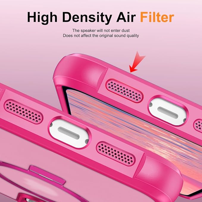 Magnetic Compatible with iPhone 15 Pro Case with Stand [Military Grade Drop Tested][Compatible with Magnet] Ring Translucent Slim Hard Back Soft Edge, Rose Red