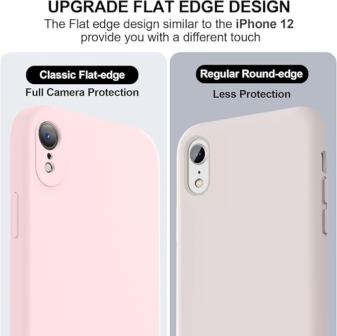 Vooii Compatible with iPhone XR Case, Upgraded Liquid Silicone with [Flat Edges] [Camera Protection] [Soft Anti-Scratch Microfiber Lining] Phone Case for iPhone 10 XR 6.1 inch - Chalk Pink