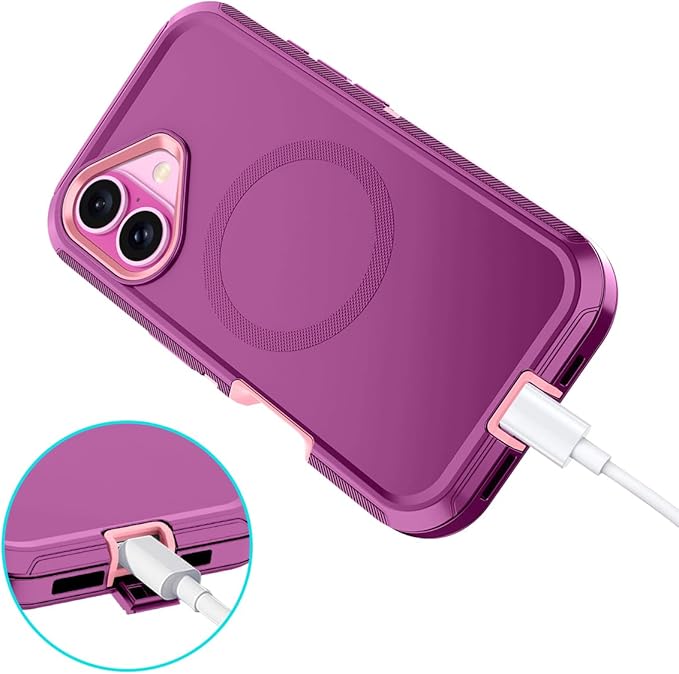 for iPhone 16 Plus Case [Compatible with MagSafe] Shockproof 3-Layer Full Body Protection [Without Screen Protector] Rugged Heavy Duty Cover Case for Apple iPhone 16 Plus 6.7",Purple/Pink