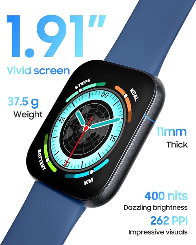 Smart Watch for Men Women, Alexa Built-in, Answer/Make Calls, 1.91" HD Screen Fitness Watch, IP68 Waterproof, 100 Sports, Heart Rate Monitor, Sleep Tracker, Compatible Android iOS, Blue
