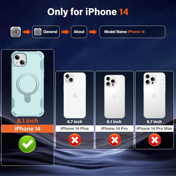 Designed for iPhone 14 Case with Magnetic Stand [Military Drop Protection][Compatible with Magnet] Shockproof 14 Phone Case with Ring Holder, Green