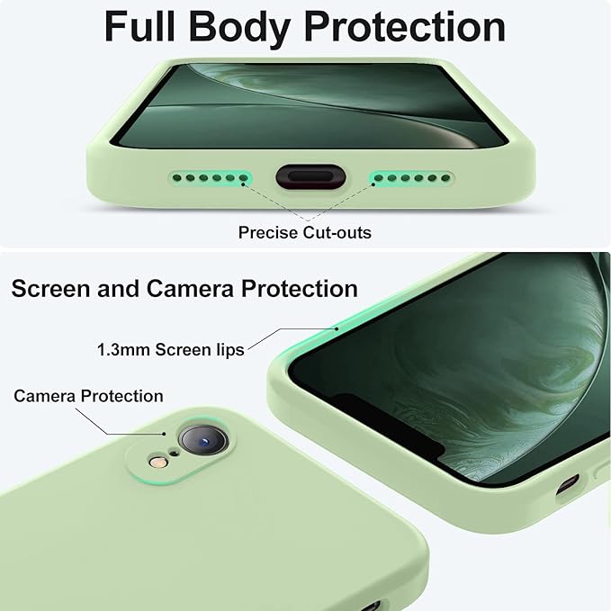 Vooii Compatible with iPhone XR Case, Upgraded Liquid Silicone with [Flat Edges] [Camera Protection] [Soft Anti-Scratch Microfiber Lining] Phone Case for iPhone 10 XR 6.1 inch - Matcha