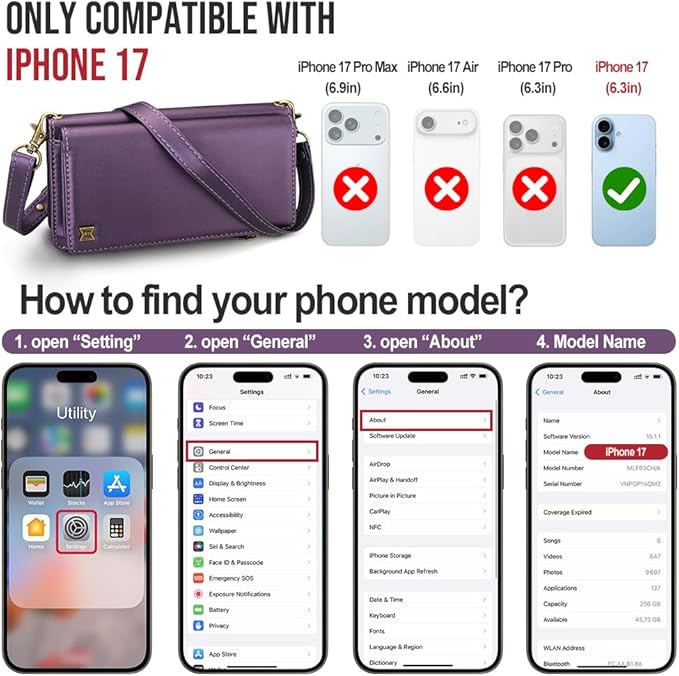 for iPhone 17 Wallet Phone Case with 7 Card Holder,RFID Blocking | PU Leather | Kickstand | Flip | Wrist Strap&Shoulder Strap | Shockproof | Zipper Wallet | Women Men | 6.3" | Purple
