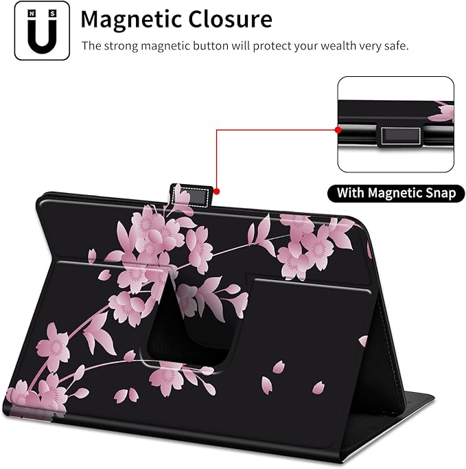 for Lenovo Tab M9 Case,9 inch Tablet Cover, Magnetic Closure Travel Portable Protective Case with 360 Degree Rotating Stand for Lenovo Tab M9 TB-310FU 2023-Cherry Blossoms