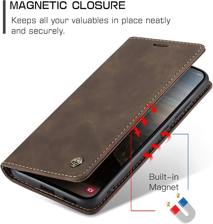 for Samsung Galaxy S25 Case, Flip Wallet Leather Case with Card Holder Magnetic Closure Shockproof Kickstand Protective Phone Cases Cover for Galaxy S25, Coffee