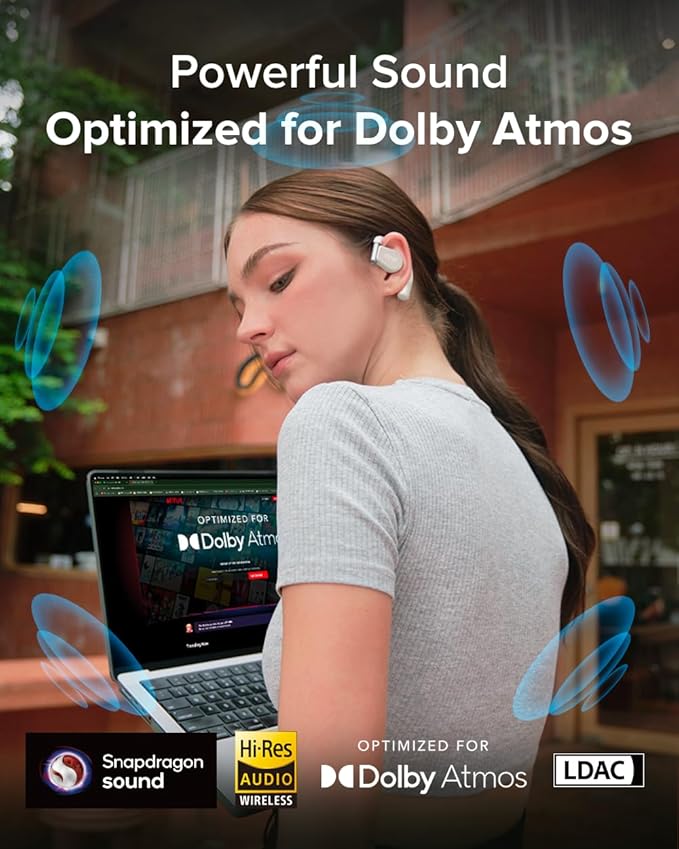 Cleer ARC 3 Open Ear Headphones - Dolby Audio, Snapdragon Sound True Wireless Earbuds, 50Hr Battery, Bluetooth 5.4, IPX 7, Multi-Point, Smart Controls, Light Grey