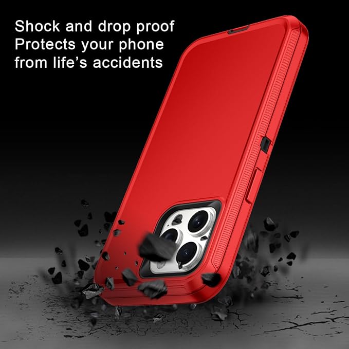 for iPhone 15 Pro Max Case Shockproof Dust/Drop Proof 3-Layer Full Body Protection [Without Screen Protector] Rugged Heavy Duty Cover Case for Apple iPhone 15 Pro Max 6.7" 2023,Red/Black
