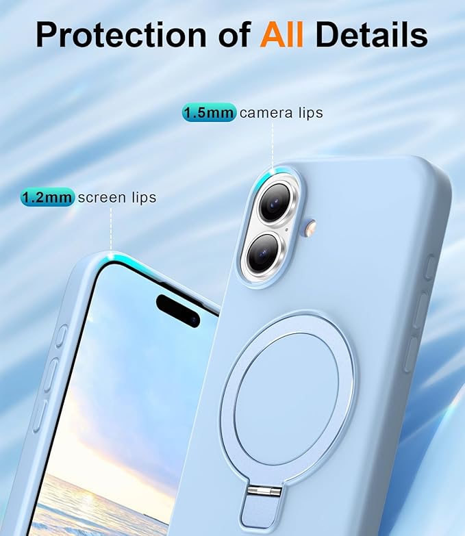 ZHK Liquid Silicone Designed for iPhone 17 Case with Magnet Stand, [Precise Camera Lens Protection][Mil-Grade Drop Shockproof][Soft Anti-Scratch Microfiber Lining] Slim Fit Cover,Baby Blue