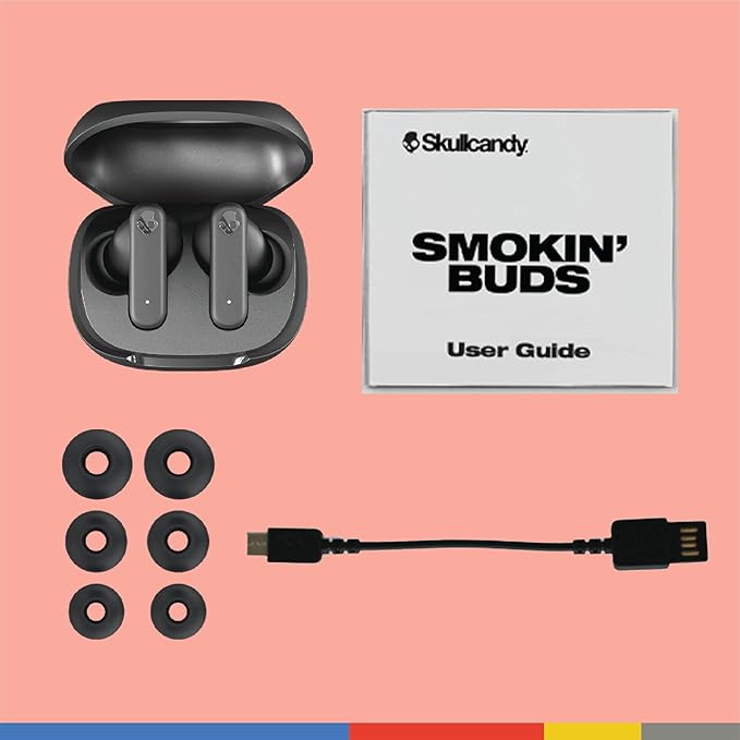 Skullcandy Smokin’ Buds Wireless Earbuds, Bluetooth Headphones, Noise Isolating Fit, Up to 20 Hours Battery, IPX4 Sweat and Water Resistant, Microphone for iPhone Android - Bone
