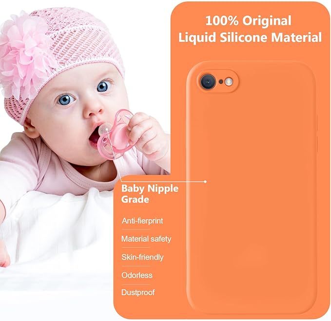 Vooii for iPhone SE Case 2022/3rd/2020,iPhone 8/7 Case, Upgraded Liquid Silicone with [Flat Edges] [Camera Protection] [Soft Anti-Scratch Microfiber Lining] Phone Case for iPhone SE - Bright Orange