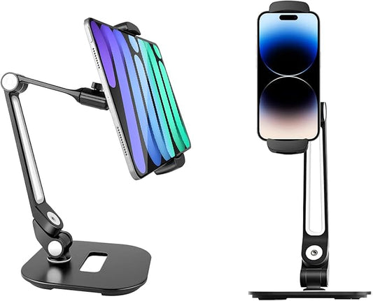 Tablet Stand Universal Holder for 4.9" - 12.9" Devices, 360° Rotating Security Stand for iPad, iPad Air, Samsung, Height Adjustable Foldable Table Top(Black)