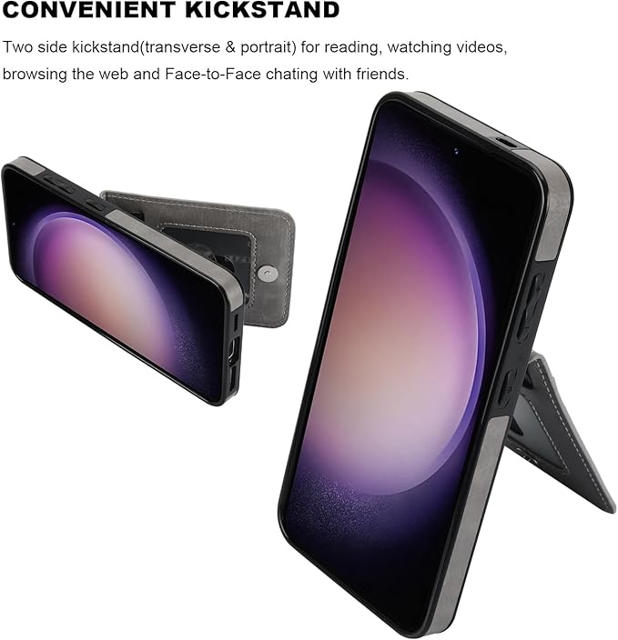 KIHUWEY for Samsung Galaxy S24 Case Wallet with Credit Card Holder, Flip Premium Leather Magnetic Clasp Kickstand Heavy Duty Protective Cover for Samsung Galaxy S24 6.2" (Gray)