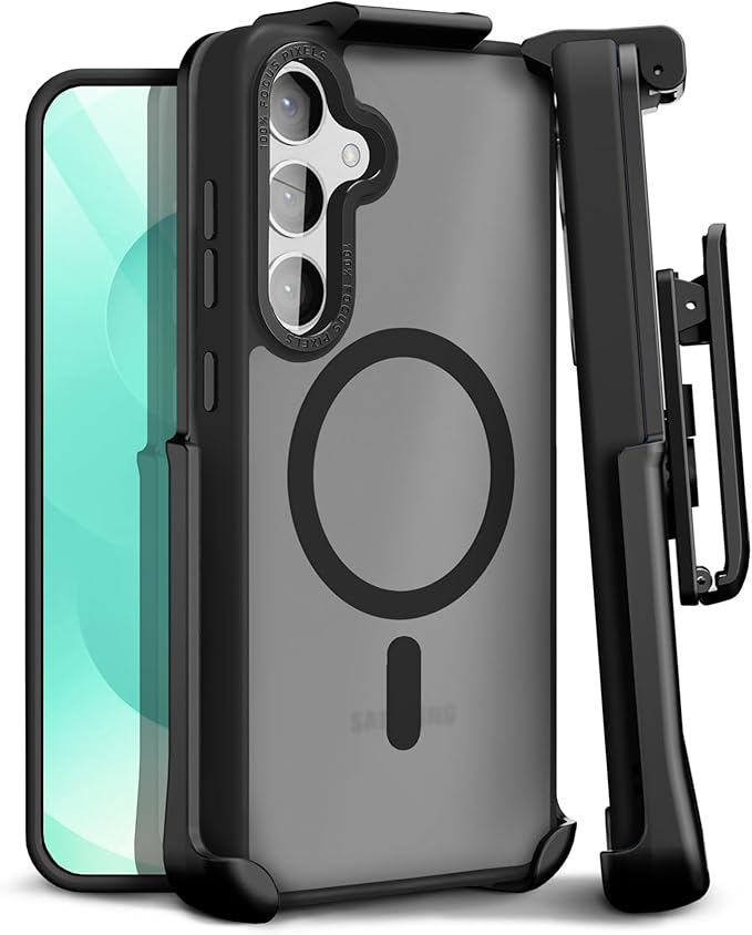 MOTIVE Designed for Samsung Galaxy s25 Plus Case with Belt Clip, Semi-Clear Case Magnetic Compatible with MagSafe, Slim Cover, Drop Tested s25 Plus Holster Case 6.7” | Clear Frost [Fits s24 Plus]