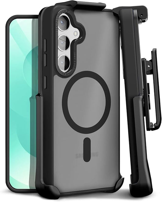 MOTIVE Designed for Samsung Galaxy s25 Plus Case with Belt Clip, Semi-Clear Case Magnetic Compatible with MagSafe, Slim Cover, Drop Tested s25 Plus Holster Case 6.7” | Clear Frost [Fits s24 Plus]