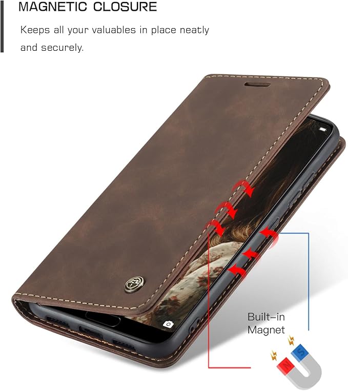 for Huawei P20 Case, Flip Wallet Leather Case with Card Holder Magnetic Closure Shockproof Kickstand Protective Phone Cases Cover for Huawei P20,Coffee