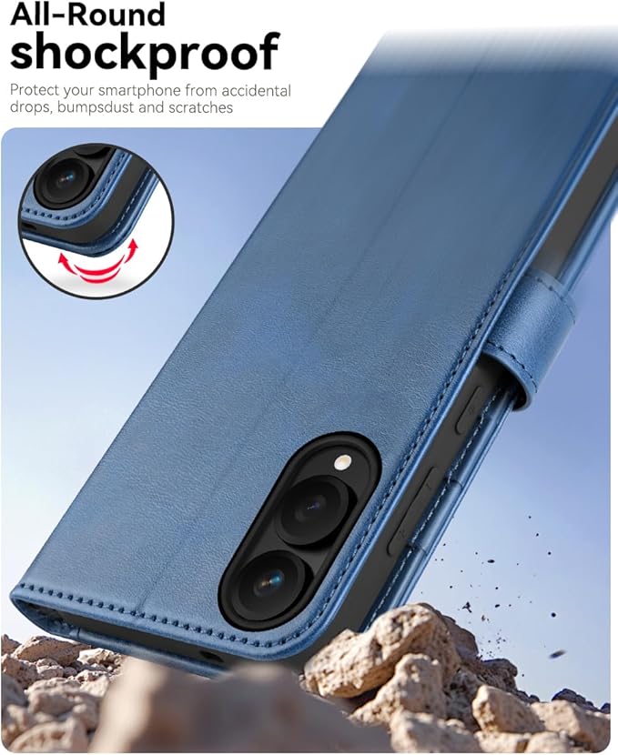 OCASE Compatible with Galaxy S25 Edge Wallet Case, PU Leather Flip Folio Case with Card Holders RFID Blocking Kickstand [Shockproof TPU Inner Shell] Protective Phone Cover 2025, Light Blue