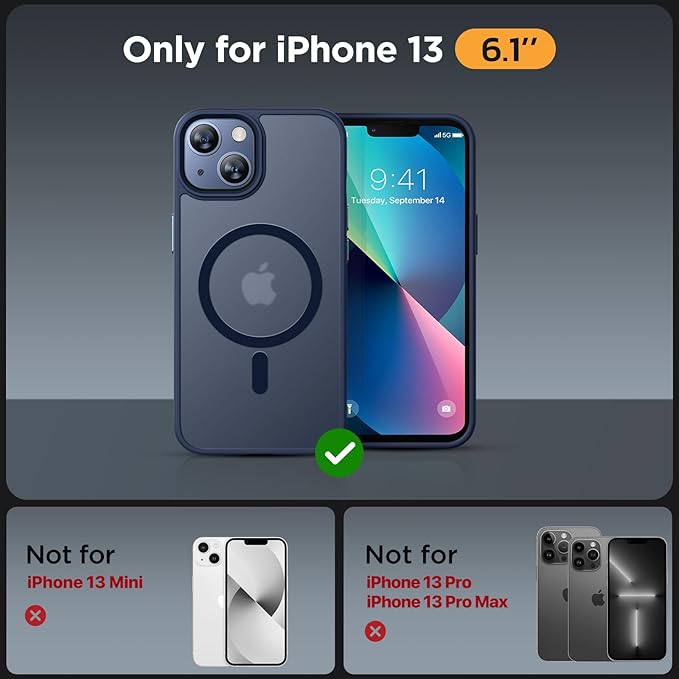 Miracase Magnetic for iPhone 13 Case 6.1 inch (Compatible with MagSafe)（with 2X Screen Protectors） Military-Grade Protection, Anti-Fingerprint Translucent Matte Phone Case Cover, Dark Blue