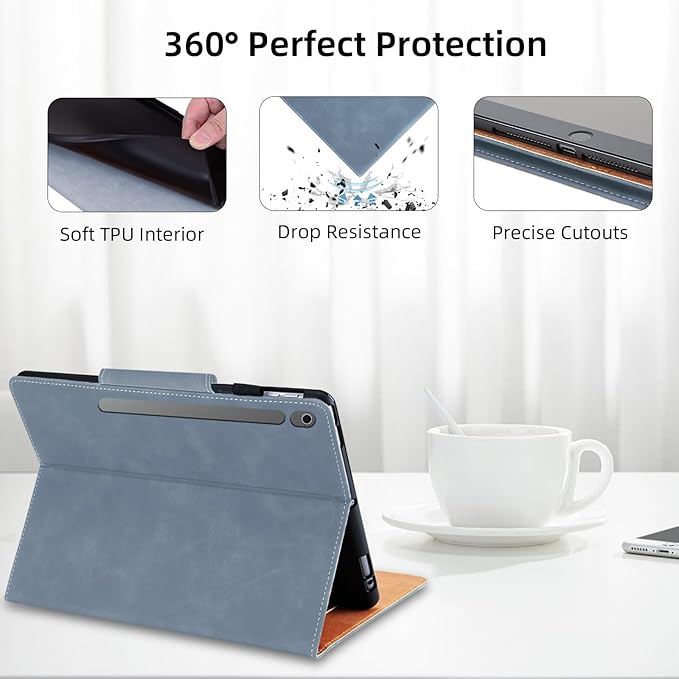 Case for Samsung Galaxy Tab S10 Lite/S10 FE/S9 FE 10.9 Inch/S9 11 Inch - Multi-Angle Stand Cover with Pocket, PU Leather Folio Case with Magnetic Clasp, Auto Wake/Sleep Smart Tablet Cover, Gray