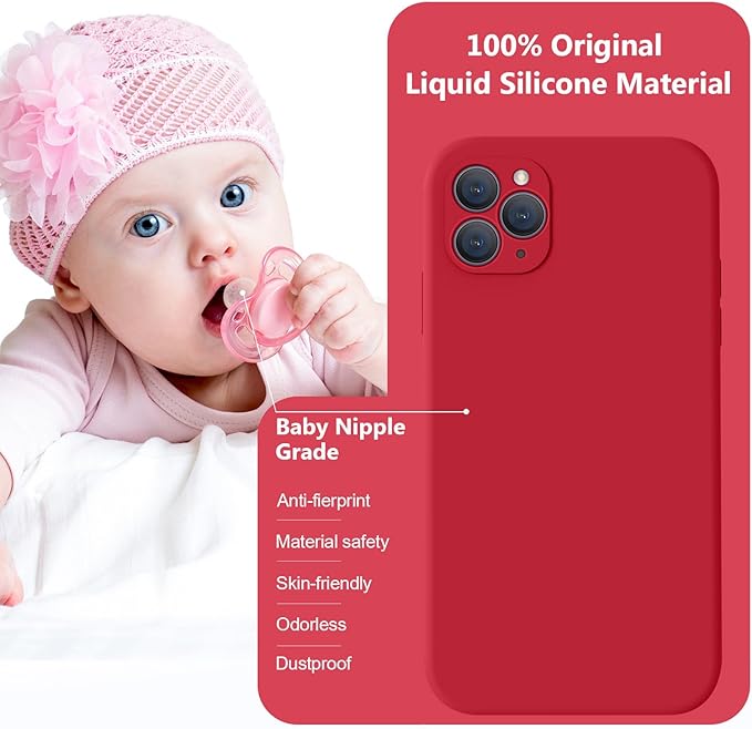 Vooii Compatible with iPhone 11 Pro Max Case, Upgraded Liquid Silicone with [Flat Edges] [Camera Protection] [Soft Anti-Scratch Microfiber Lining] Phone Case for iPhone 11 Pro Max - Red