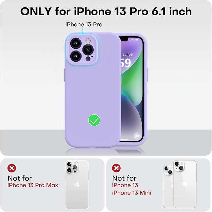Vooii Compatible with iPhone 13 Pro Case, Liquid Silicone Upgrade [Camera Protection] [Soft Anti-Scratch Microfiber Lining] Shockproof Phone Case for iPhone 13 Pro 6.1 inch - Light Purple